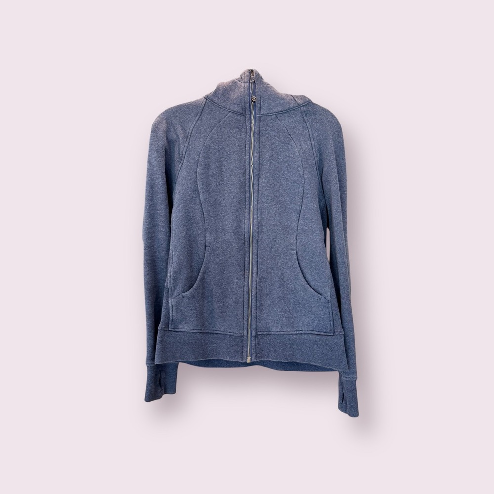 Lululemon Women Heather Blue Full Zip scuba hoodie Jacket Thumbholes  size M
